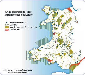 Biodiversity map - areas designated for their importance for biodiversity