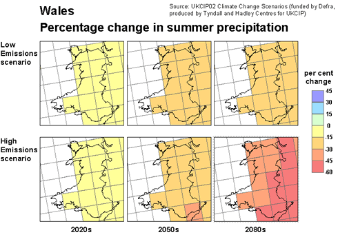 Percentage change in summer precipitation